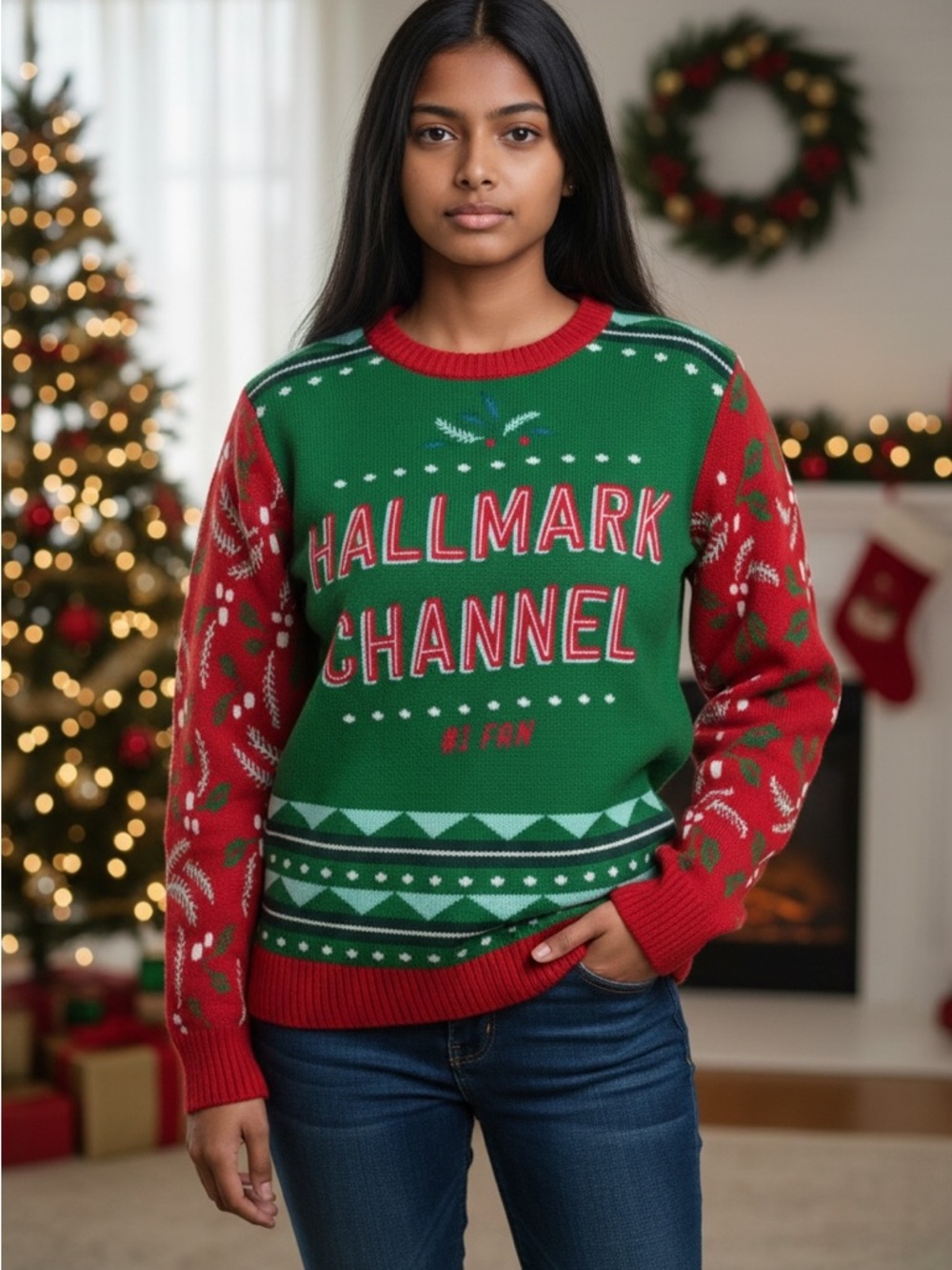 Hallmark Green and Red Crewneck Sweater